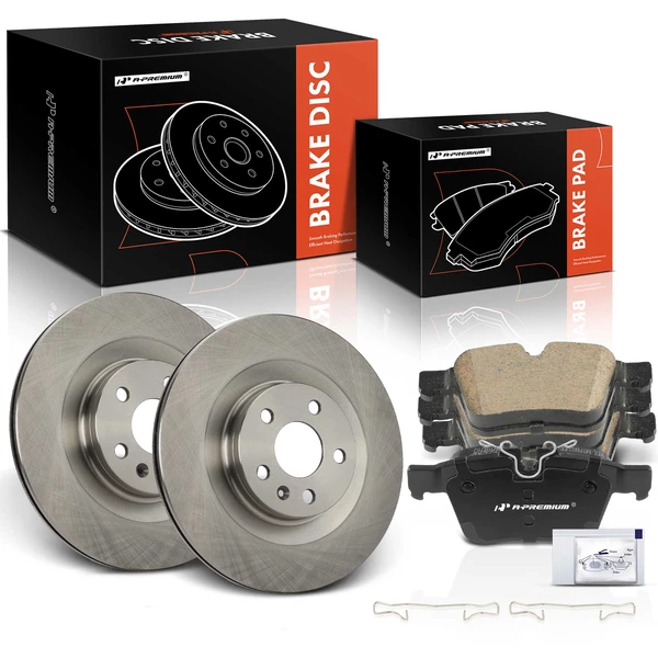 2016-2019 Volvo XC90 Disc Brake Rotors and Ceramic Pads Kit, 6 Pcs, Rear Driver & Passenger, A-Premium, APBRPR1453