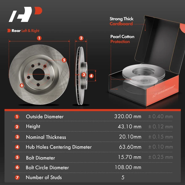 Disc Brake Rotors and Ceramic Pads Kit, 6 Pcs, Rear Driver & Passenger, A-Premium, APBRPR1454