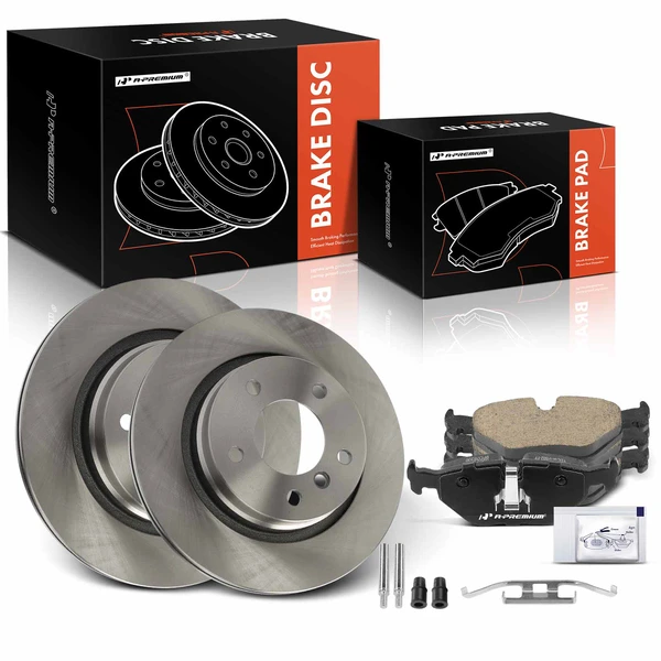 2001-2006 BMW 325Ci Disc Brake Rotors and Ceramic Pads Kit, 6 Pcs, Rear Driver & Passenger, A-Premium, APBRPR1455