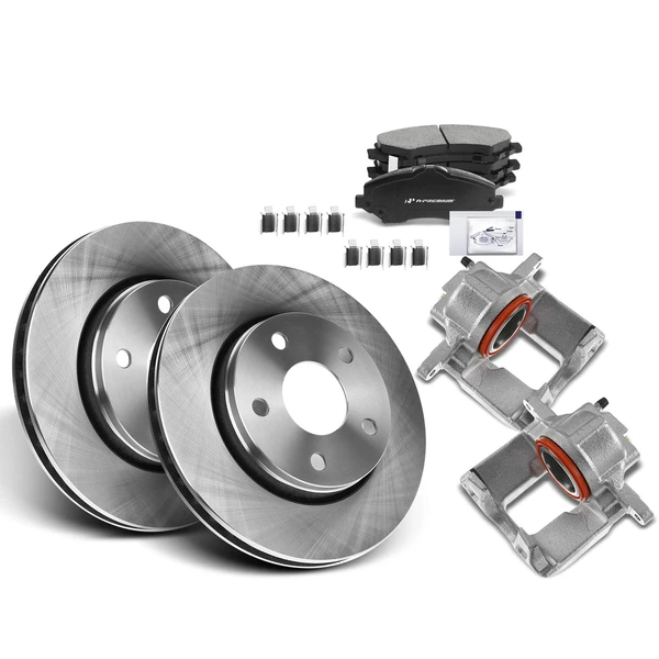 2018 Jeep Wrangler JK Disc Brake Rotors and Ceramic Pads Kit with Calipers, 8 Pcs, Front Driver & Passenger, A-Premium, APBRPR601