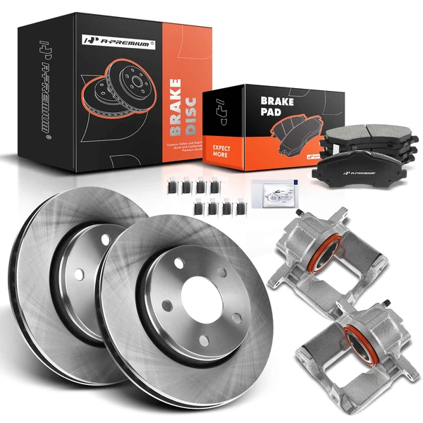 Disc Brake Rotors and Ceramic Pads Kit with Calipers, 8 Pcs, Front Driver & Passenger, A-Premium, APBRPR601