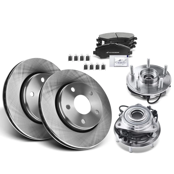 2007-2010 Jeep Wrangler Disc Brake Rotors and Ceramic Pads Kit with Calipers, 8 Pcs, Front Driver & Passenger, A-Premium, APBRPR602
