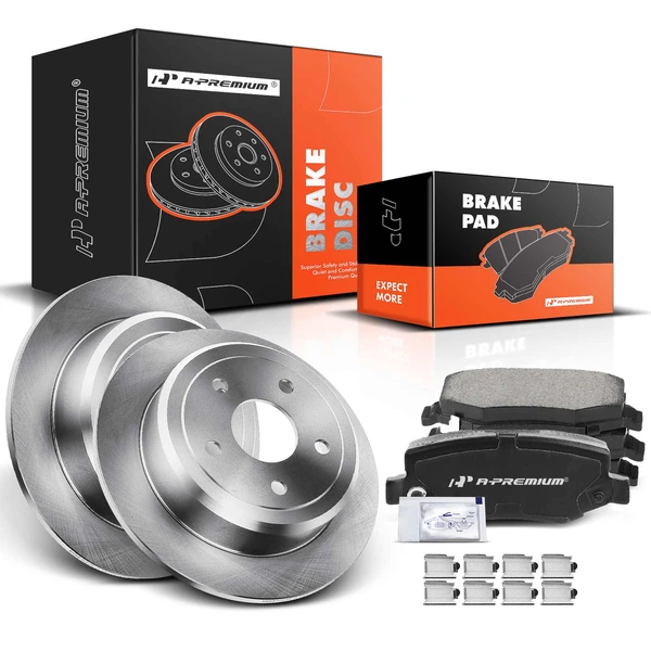 2007-2017 Jeep Wrangler Disc Brake Rotors and Ceramic Pads Kit, 6 Pcs, Rear Driver & Passenger, A-Premium, APBRPR144