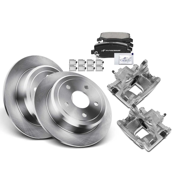 Disc Brake Rotors and Ceramic Pads Kit with Calipers, 8 Pcs, Rear Driver & Passenger, A-Premium, APBRPR625