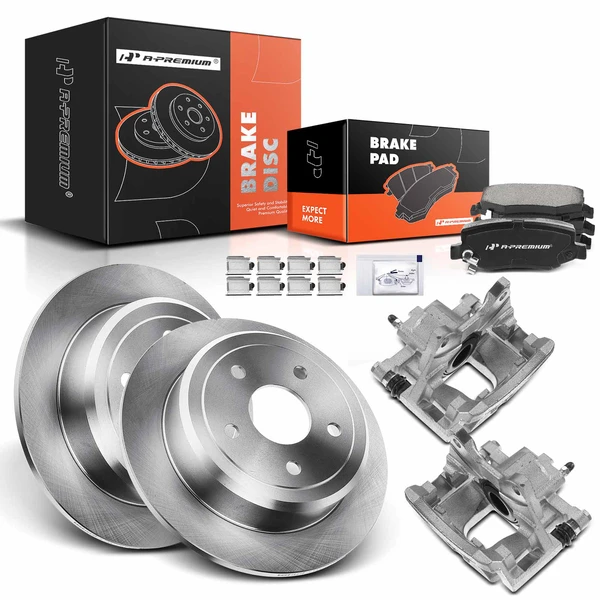 Disc Brake Rotors and Ceramic Pads Kit with Calipers, 8 Pcs, Rear Driver & Passenger, A-Premium, APBRPR625