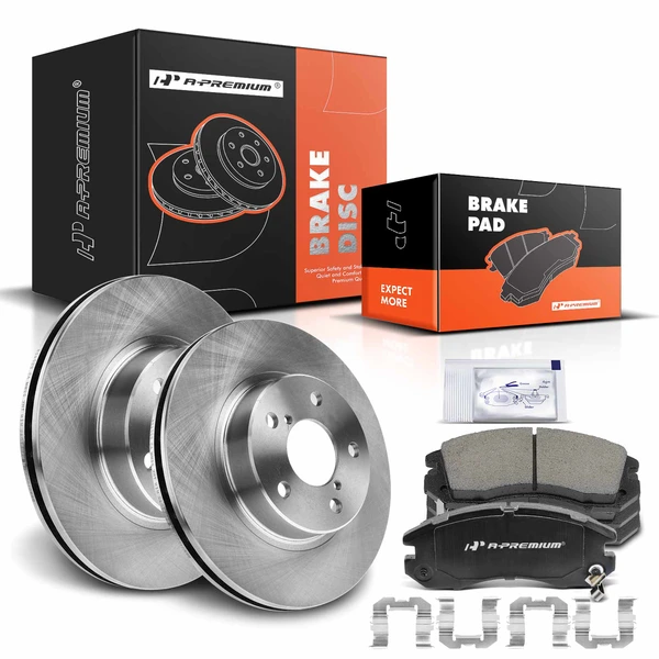 1990-1996 Subaru Legacy Disc Brake Rotors and Ceramic Pads Kit, 6 Pcs, Front Driver & Passenger, A-Premium, APBRPR014