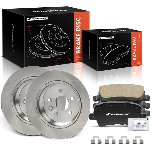 2011-2018 Volvo S60 Disc Brake Rotors and Ceramic Pads Kit, 6 Pcs, Rear Driver & Passenger, A-Premium, APBRPR1445