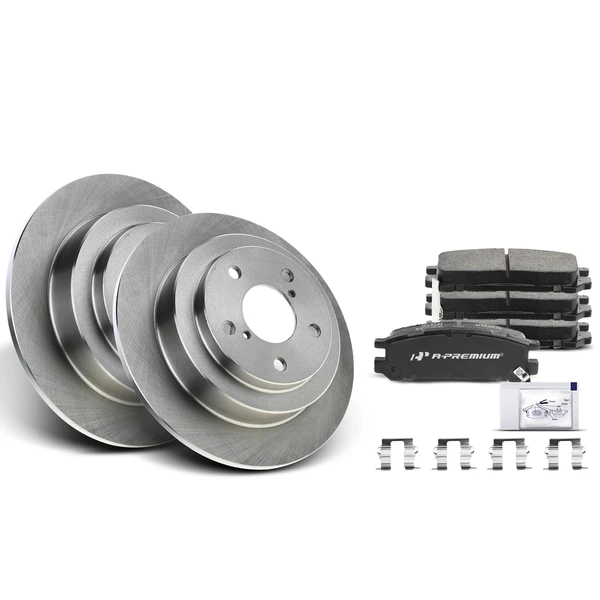 1990-1999 Subaru Legacy Disc Brake Rotors and Ceramic Pads Kit, 6 Pcs, Rear Driver & Passenger, A-Premium, APBRPR016