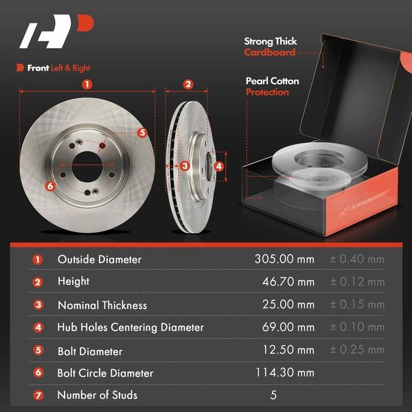 Disc Brake Rotors and Ceramic Pads Kit, 6 Pcs, Front Driver & Passenger, A-Premium, APBRPR1460