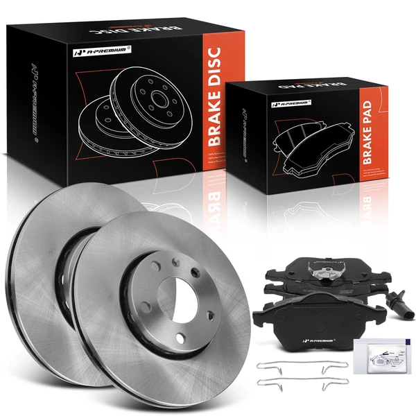 1999-2005 Audi A4 Disc Brake Rotors and Ceramic Pads Kit, 6 Pcs, Front Driver & Passenger, A-Premium, APBRPR495