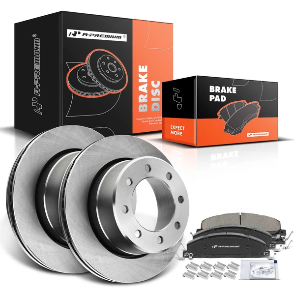 2011-2018 Ram 2500 Disc Brake Rotors and Ceramic Pads Kit, 6 Pcs, Rear Driver & Passenger, A-Premium, APBRPR151