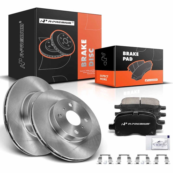 1998-2002 Toyota Corolla Disc Brake Rotors and Ceramic Pads Kit, 6 Pcs, Front Driver & Passenger, A-Premium, APBRPR833