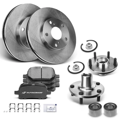 8 Pcs Front Disc Brake Rotors & Pads + Hub Bearing