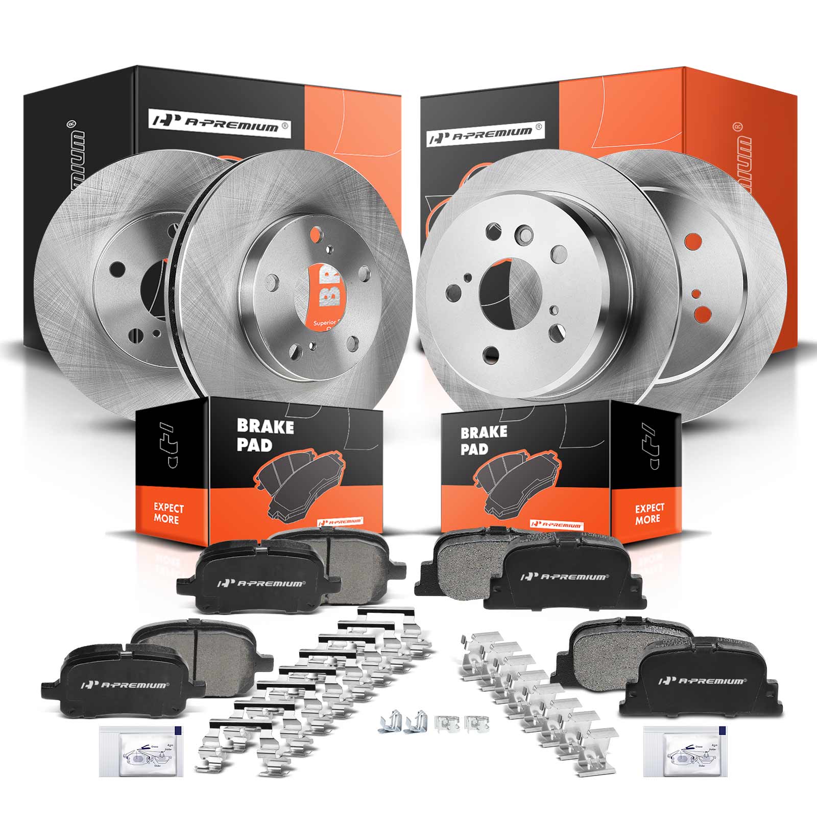 2000-2001 Lexus ES300 Disc Brake Rotors and Ceramic Pads Kit, 12 Pcs, Front & Rear, A-Premium, APBRPR148