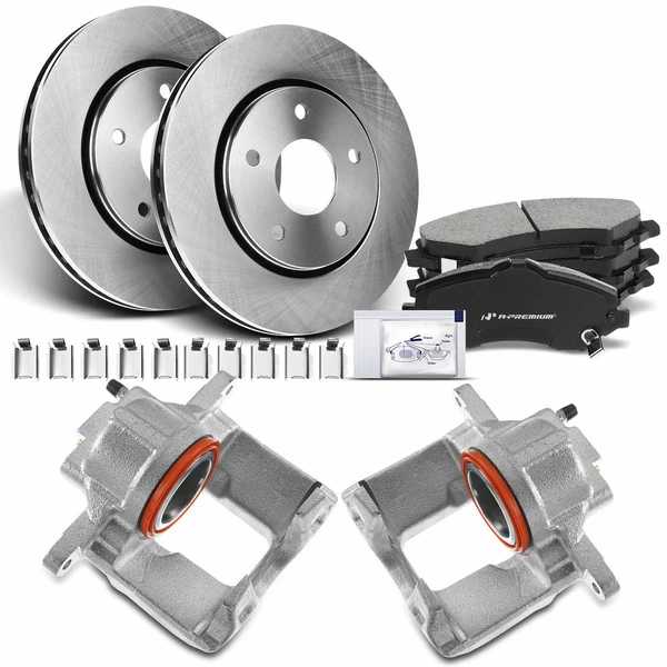 2013-2015 Ram C/V Disc Brake Rotors and Ceramic Pads Kit with Calipers, 8 Pcs, Front Driver & Passenger, A-Premium, APBRPR659
