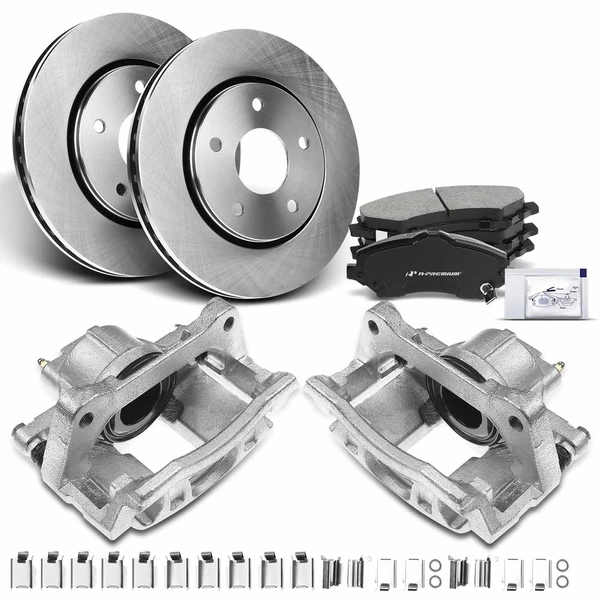 Disc Brake Rotors and Ceramic Pads Kit with Calipers, 8 Pcs, Front Driver & Passenger, A-Premium, APBRPR658
