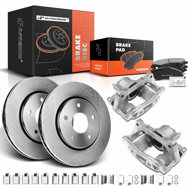 Disc Brake Rotors and Ceramic Pads Kit with Calipers, 8 Pcs, Front Driver & Passenger, A-Premium, APBRPR658
