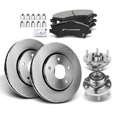 8 Pcs Front Disc Brake Rotors & Brake Pads + Hub Bearing