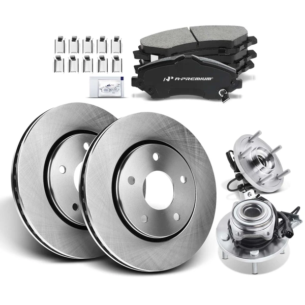 2009-2012 Volkswagen Routan Disc Brake Rotors and Ceramic Pads Kit with Calipers, 8 Pcs, Front Driver & Passenger, A-Premium, APBRPR753