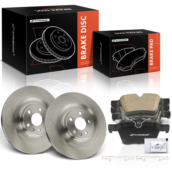 2016-2019 Volvo XC90 Disc Brake Rotors and Ceramic Pads Kit, 6 Pcs, Rear Driver & Passenger, A-Premium, APBRPR1458