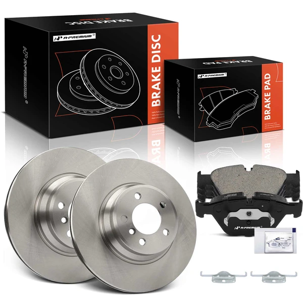 2003-2008 BMW 760Li Disc Brake Rotors and Ceramic Pads Kit, 6 Pcs, Front Driver & Passenger, A-Premium, APBRPR1469