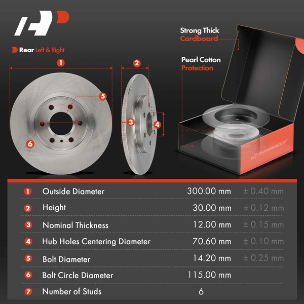 Disc Brake Rotors and Ceramic Pads Kit, 6 Pcs, Rear Driver & Passenger, A-Premium, APBRPR1470