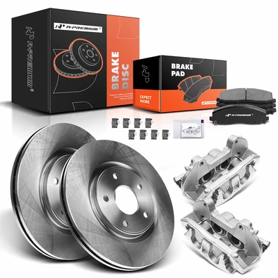 8 Pcs Front Disc Brake Rotor & Brake Pads + Brake Caliper