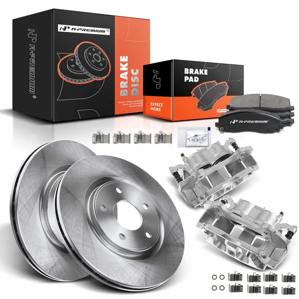 2012-2018 Dodge Grand Caravan Disc Brake Rotors and Ceramic Pads Kit with Calipers, 8 Pcs, Front Driver & Passenger, A-Premium, APBRPR629