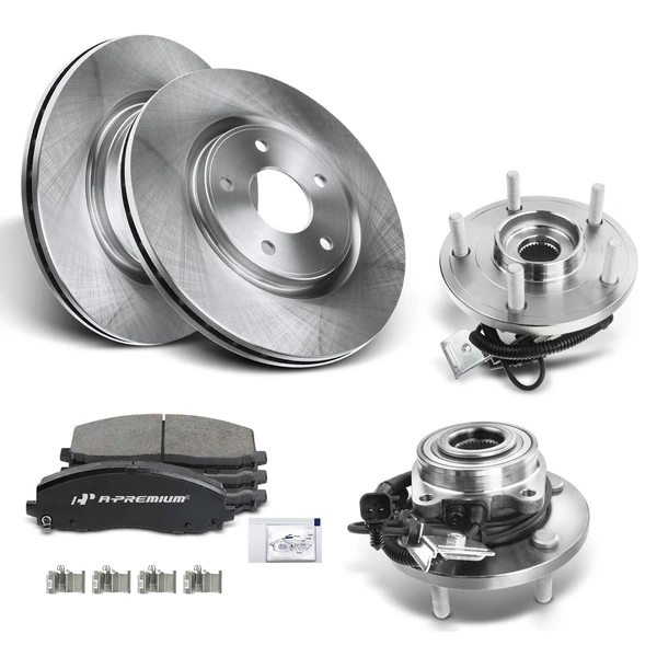 2012-2016 Chrysler Town & Country Disc Brake Rotors and Ceramic Pads Kit with Calipers, 8 Pcs, Front Driver & Passenger, A-Premium, APBRPR631