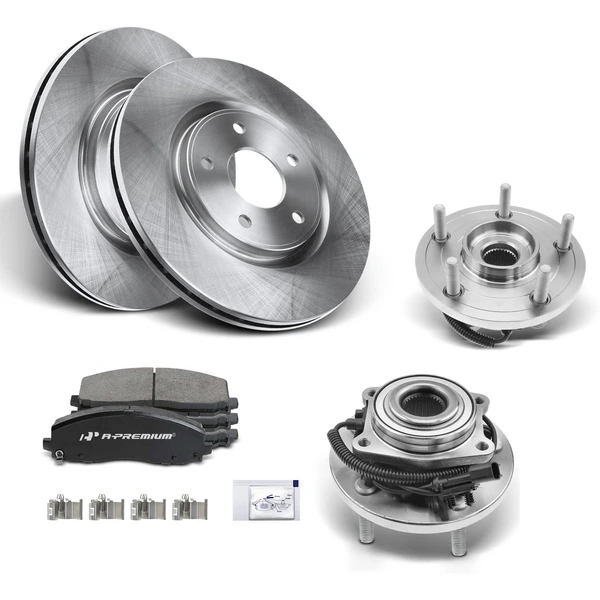 2017-2020 Chrysler Pacifica Disc Brake Rotors and Ceramic Pads Kit with Calipers, 8 Pcs, Front Driver & Passenger, A-Premium, APBRPR632