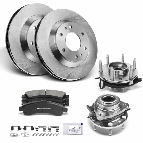2004-2005 Isuzu Ascender Disc Brake Rotors and Ceramic Pads Kit with Calipers, 8 Pcs, Front Driver & Passenger, A-Premium, APBRPR633