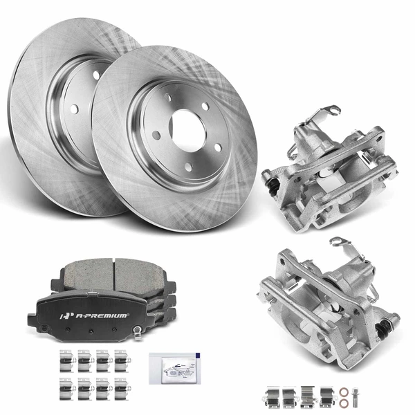 2012-2017 Dodge Grand Caravan Disc Brake Rotors and Ceramic Pads Kit with Calipers, 8 Pcs, Rear Driver & Passenger, A-Premium, APBRPR603