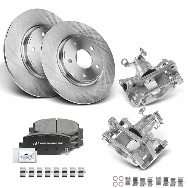 2012-2018 Dodge Journey Disc Brake Rotors and Ceramic Pads Kit with Calipers, 8 Pcs, Rear Driver & Passenger, A-Premium, APBRPR604