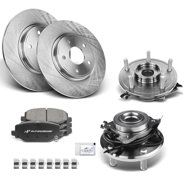 2012-2018 Dodge Journey Disc Brake Rotors and Ceramic Pads Kit with Calipers, 8 Pcs, Rear Driver & Passenger, A-Premium, APBRPR605