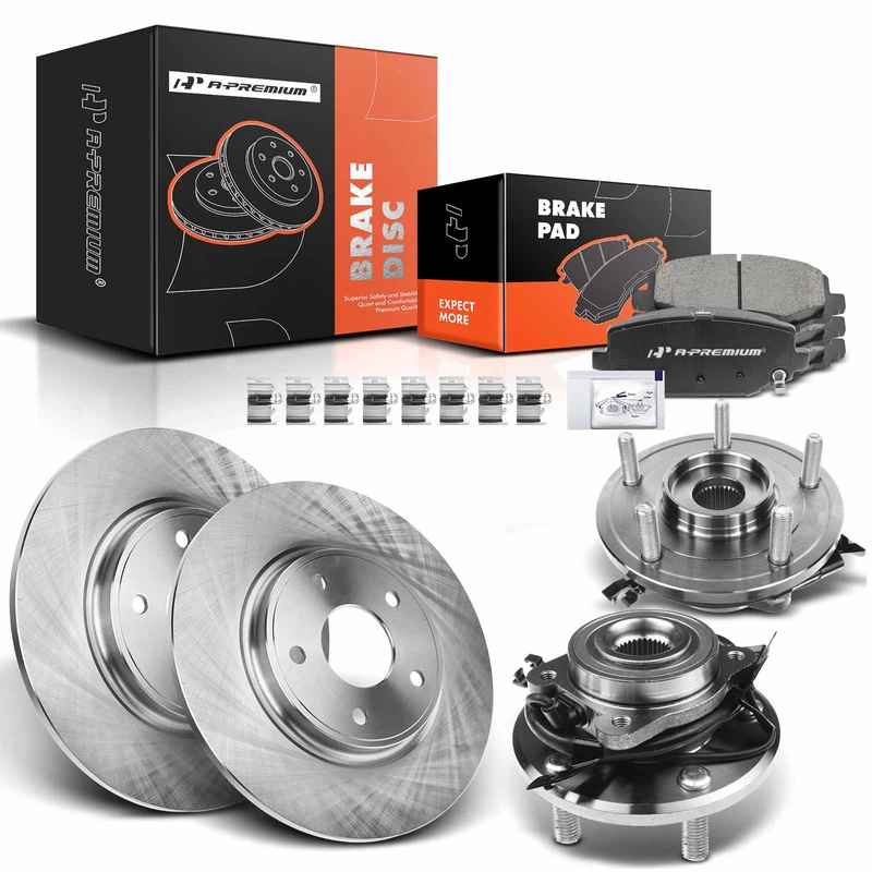 Brake Rotor Pad and Wheel Bearing & Hub Kit, 8 Pcs, Rear Driver & Passenger, A-Premium, APBRPR605
