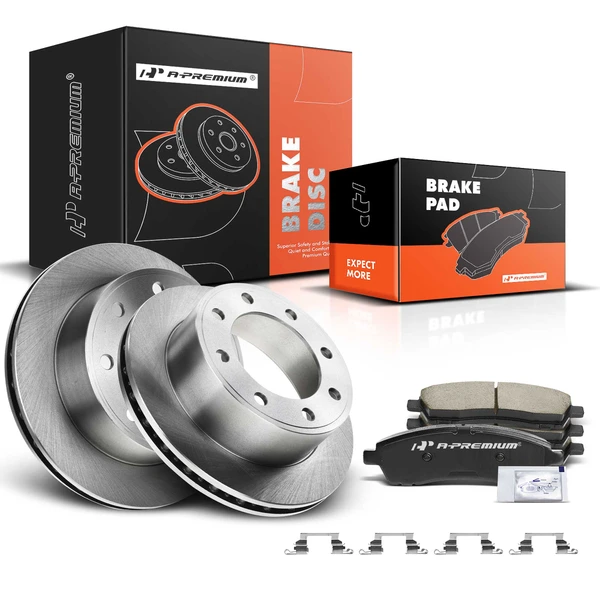 1999-2004 Ford F-350 Super Duty Disc Brake Rotors and Ceramic Pads Kit, 6 Pcs, Rear Driver & Passenger, A-Premium, APBRPR158
