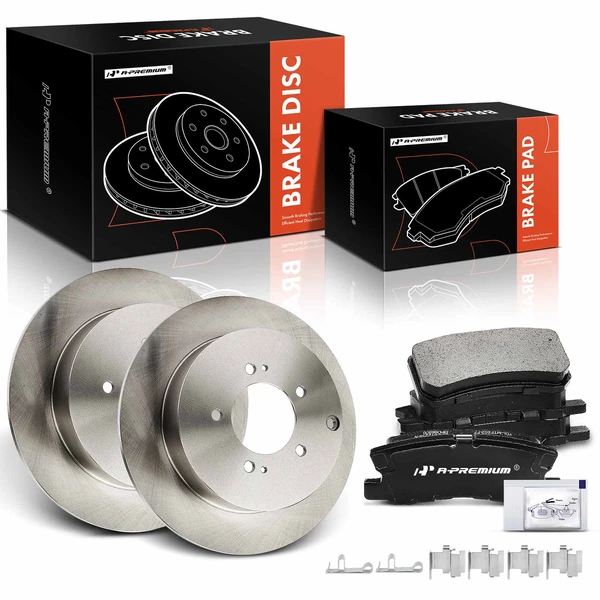 2009-2014 Mitsubishi Lancer Disc Brake Rotors and Ceramic Pads Kit, 6 Pcs, Rear Driver & Passenger, A-Premium, APBRPR1481