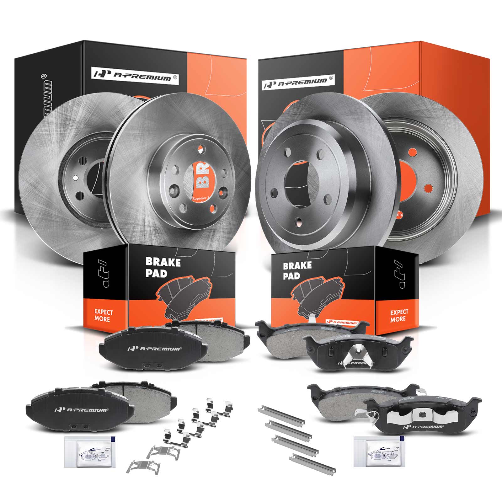 1998-2002 Mercury Grand Marquis Disc Brake Rotors and Ceramic Pads Kit, 12 Pcs, Front & Rear, A-Premium, APBRPR329