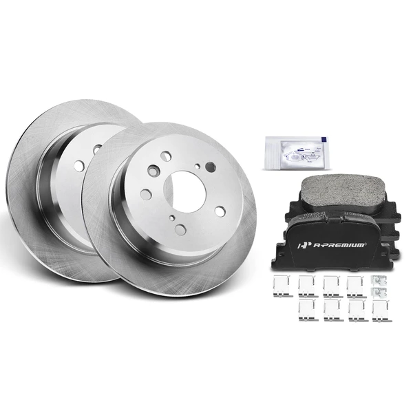 Disc Brake Rotors and Ceramic Pads Kit, 6 Pcs, Rear Driver & Passenger, A-Premium, APBRPR022