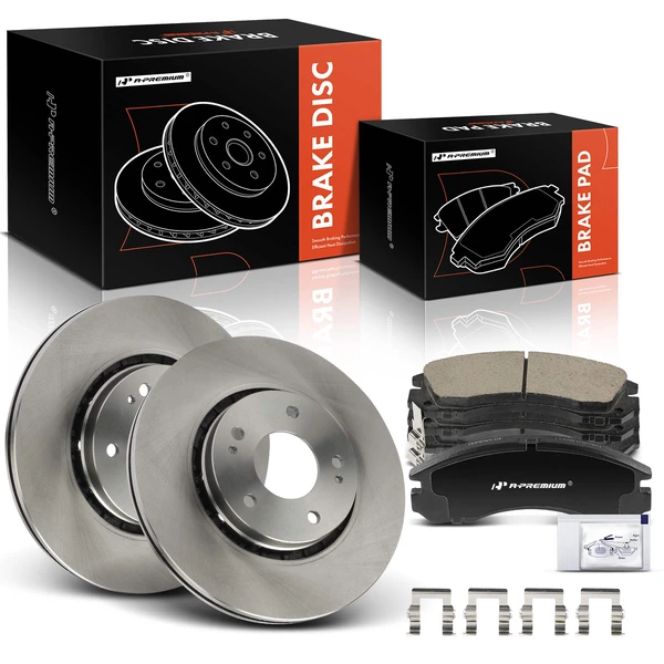 2009-2015 Mitsubishi Lancer Disc Brake Rotors and Ceramic Pads Kit, 6 Pcs, Front Driver & Passenger, A-Premium, APBRPR1485