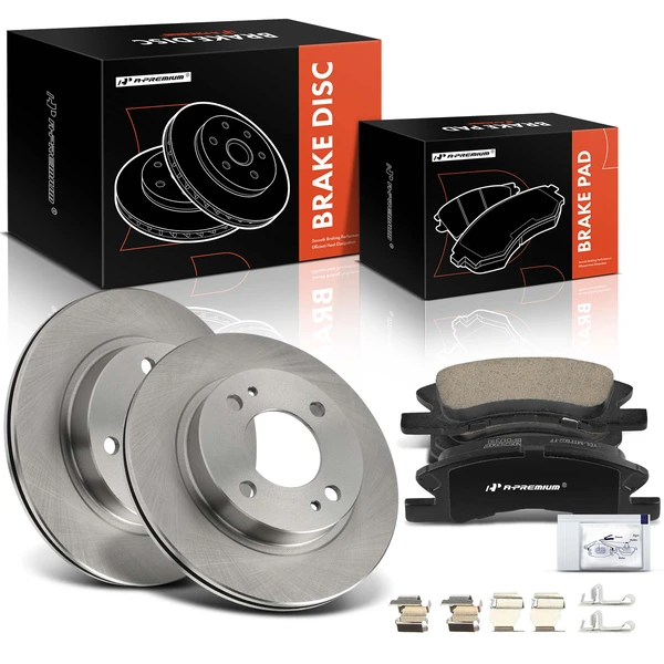 2014-2015 Mitsubishi Mirage Disc Brake Rotors and Ceramic Pads Kit, 6 Pcs, Front Driver & Passenger, A-Premium, APBRPR1492