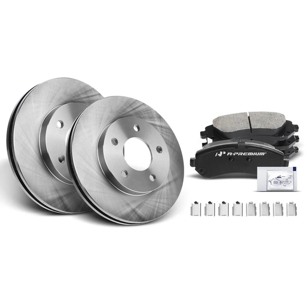 2002-2007 Buick Rendezvous Disc Brake Rotors and Ceramic Pads Kit, 6 Pcs, Front Driver & Passenger, A-Premium, APBRPR021
