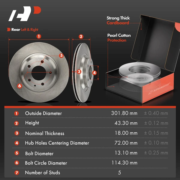 Disc Brake Rotors and Ceramic Pads Kit, 6 Pcs, Rear Driver & Passenger, A-Premium, APBRPR1476