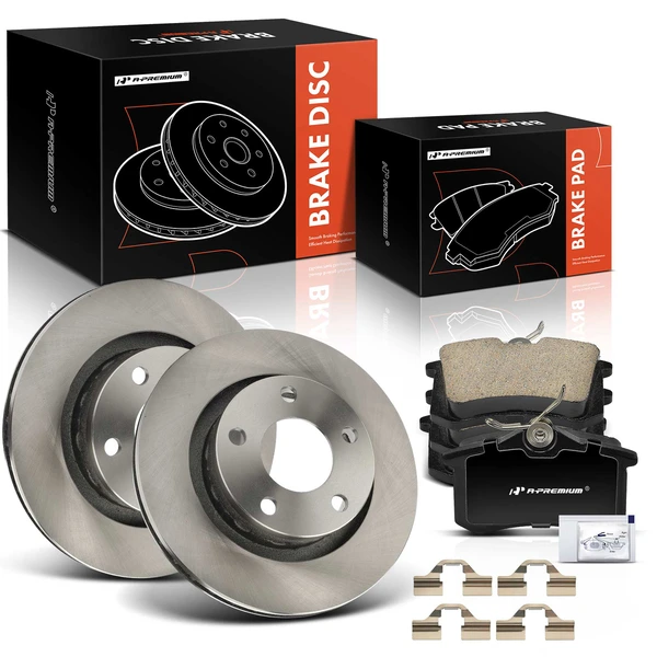 2003-2004 Audi A6 Quattro Disc Brake Rotors and Ceramic Pads Kit, 6 Pcs, Rear Driver & Passenger, A-Premium, APBRPR1478