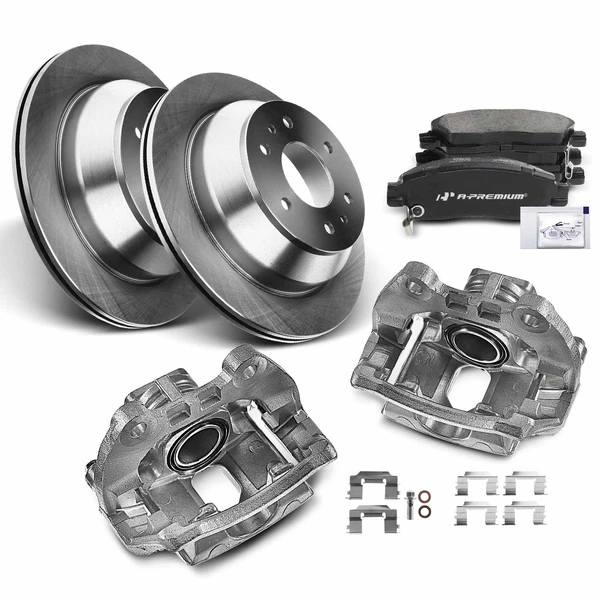 2002-2009 Chevrolet Trailblazer Disc Brake Rotors and Ceramic Pads Kit with Calipers, 8 Pcs, Rear Driver & Passenger, A-Premium, APBRPR664