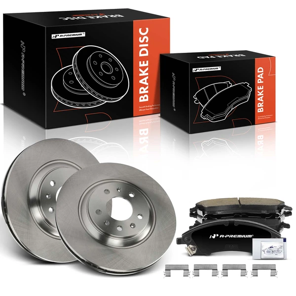 2005-2008 Cadillac STS Disc Brake Rotors and Ceramic Pads Kit, 6 Pcs, Front Driver & Passenger, A-Premium, APBRPR1501