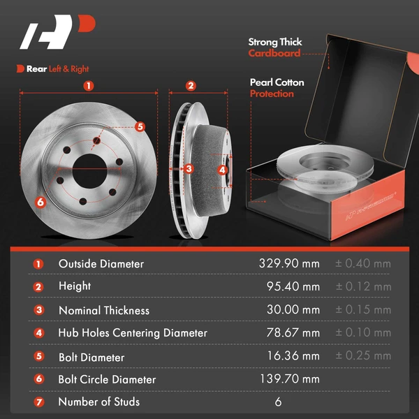 Disc Brake Rotors and Ceramic Pads Kit, 6 Pcs, Rear Driver & Passenger, A-Premium, APBRPR506