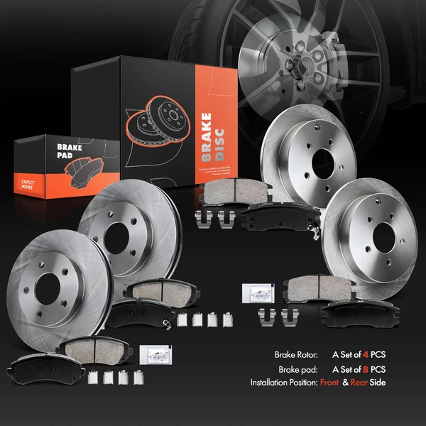 Disc Brake Rotors and Ceramic Pads Kit, 12 Pcs, Front & Rear, A-Premium, APBRPR163