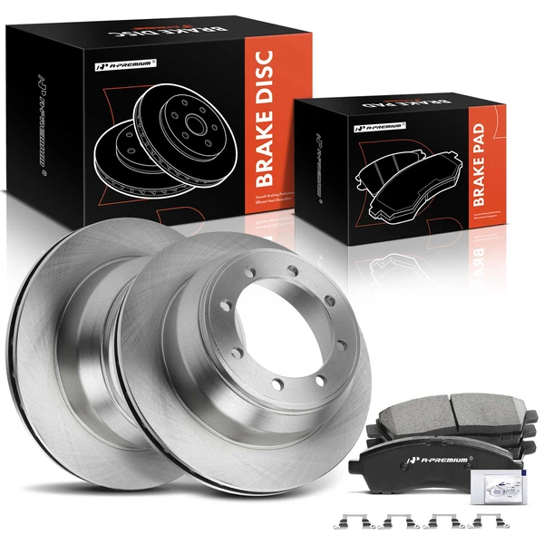 1999-2004 Ford F-350 Super Duty Disc Brake Rotors and Ceramic Pads Kit, 6 Pcs, Rear Driver & Passenger, A-Premium, APBRPR1743