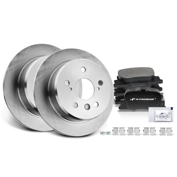 Disc Brake Rotors and Ceramic Pads Kit, 6 Pcs, Rear Driver & Passenger, A-Premium, APBRPR024